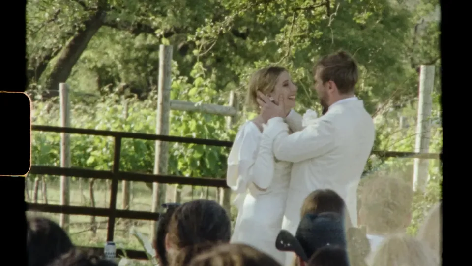 Sarah and Don at Camp Lucy on Super 8, a still from Adam Grumbo's film of their wedding